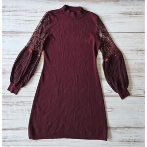 Belldini Maroon Mock Neck Lace Bishop Sleeve Sweater Dress sz Medium